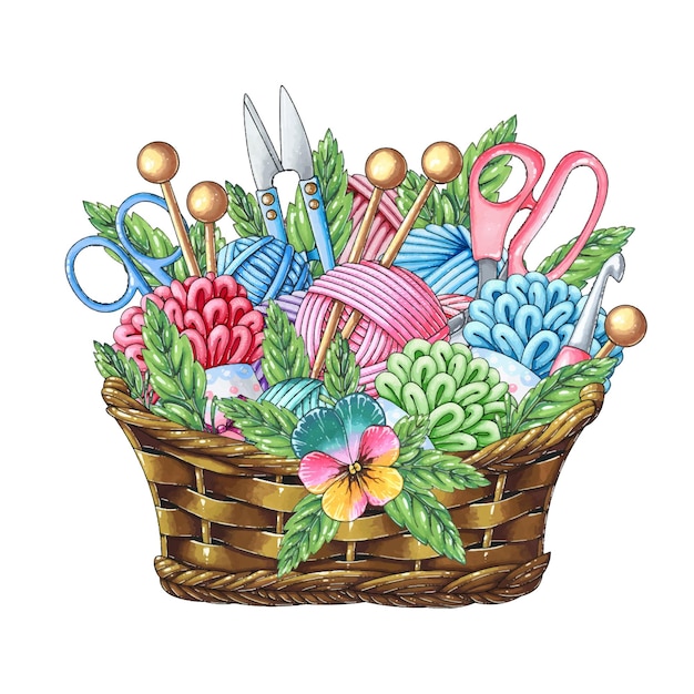 Koszyk z akcesoriami do wyszywania